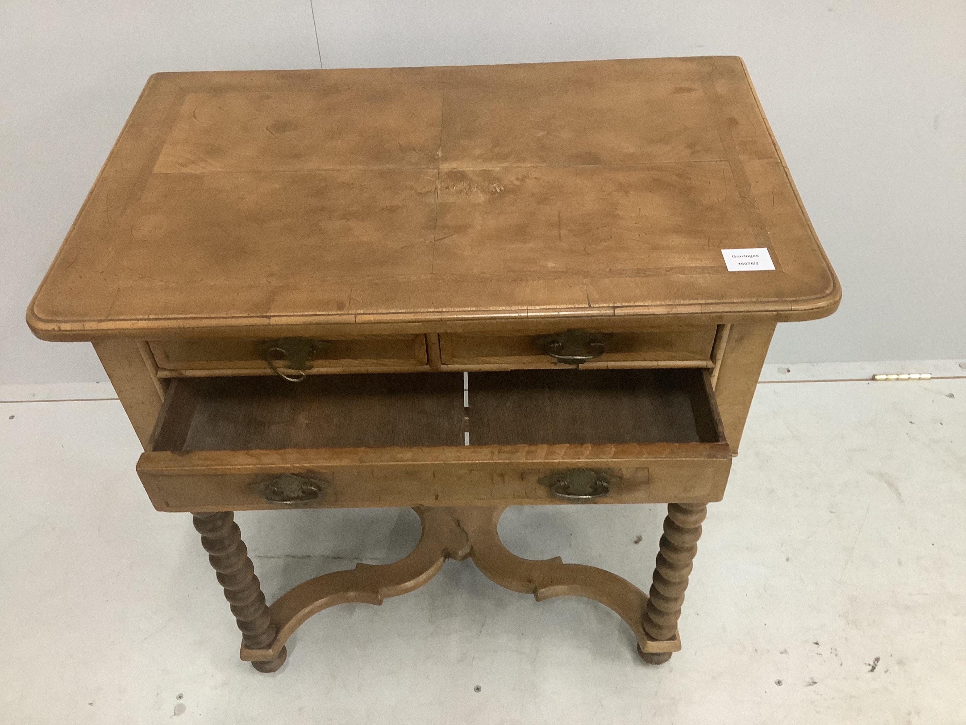 A William and Mary and later walnut side table, width 71cm, depth 44cm, height 76cm. Condition - fair